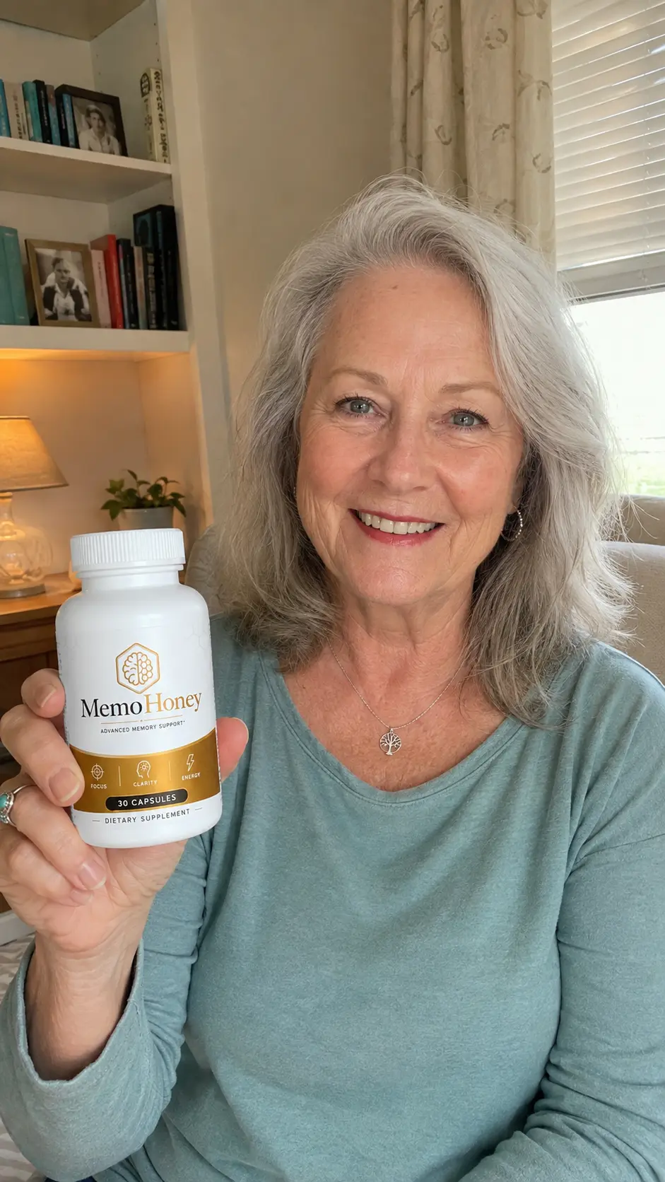 MemoHoney customer holding supplement bottle